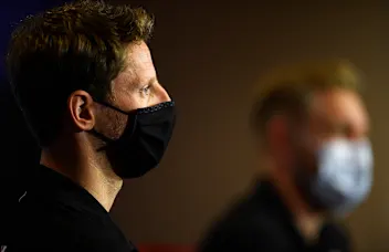 PORTIMAO, PORTUGAL - OCTOBER 22: Romain Grosjean of France and Haas F1 talks in the Drivers Press