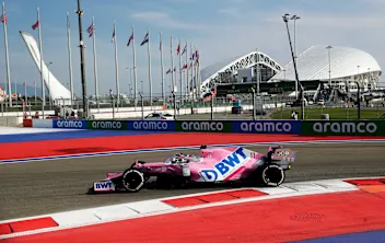 SOCHI, RUSSIA - SEPTEMBER 25: Sergio Perez of Mexico driving the (11) Racing Point RP20 Mercedes on