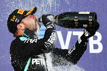 SOCHI, RUSSIA - SEPTEMBER 27: Race winner Valtteri Bottas of Finland and Mercedes GP celebrates on
