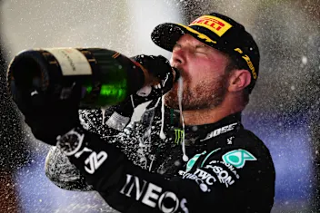 SOCHI, RUSSIA - SEPTEMBER 27: Race winner Valtteri Bottas of Finland and Mercedes GP celebrates on