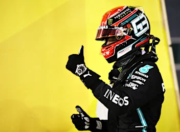 BAHRAIN, BAHRAIN - DECEMBER 05: Second place qualifier George Russell of Great Britain and Mercedes