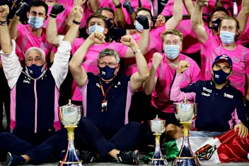 BAHRAIN, BAHRAIN - DECEMBER 06: Owner of Racing Point Lawrence Stroll, Otmar Szafnauer, Team