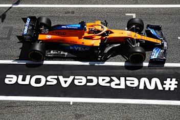 BARCELONA, SPAIN - AUGUST 15: Carlos Sainz of Spain driving the (55) McLaren F1 Team MCL35 Renault