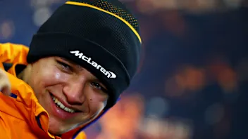 BARCELONA, SPAIN - FEBRUARY 19: Lando Norris of Great Britain and McLaren F1 looks on in the press