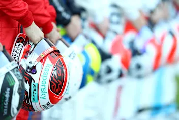 BARCELONA, SPAIN - FEBRUARY 19: A detailed view as drivers line up on the grid for a photo prior to