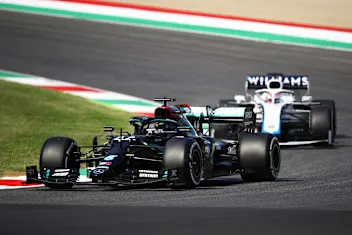 SCARPERIA, ITALY - SEPTEMBER 11: Lewis Hamilton of Great Britain driving the (44) Mercedes AMG
