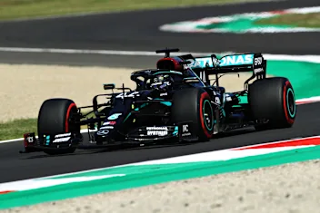 SCARPERIA, ITALY - SEPTEMBER 12: Lewis Hamilton of Great Britain driving the (44) Mercedes AMG