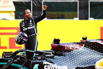 SCARPERIA, ITALY - SEPTEMBER 13: Race winner Lewis Hamilton of Great Britain and Mercedes GP