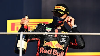 SCARPERIA, ITALY - SEPTEMBER 13: Third placed Alexander Albon of Thailand and Red Bull Racing