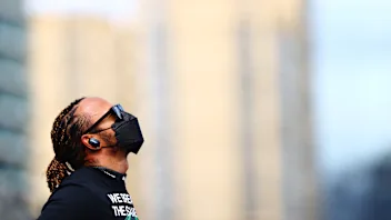 BAKU, AZERBAIJAN - JUNE 06: Lewis Hamilton of Great Britain and Mercedes GP looks on as he stands