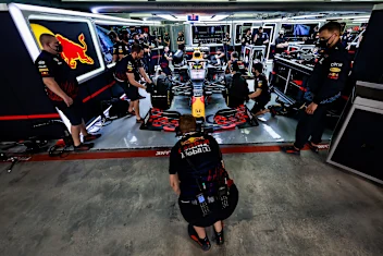 BAHRAIN, BAHRAIN - MARCH 27: Sergio Perez of Mexico and Red Bull Racing prepares to drive during