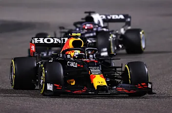 BAHRAIN, BAHRAIN - MARCH 28: Sergio Perez of Mexico driving the (11) Red Bull Racing RB16B Honda on