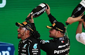 SAO PAULO, BRAZIL - NOVEMBER 14: Race winner Lewis Hamilton of Great Britain and Mercedes GP and