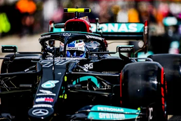 IMOLA, ITALY - APRIL 17: Valterri Bottas of Mercedes and Finland  qualifying ahead of the F1 Grand
