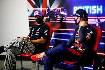 NORTHAMPTON, ENGLAND - JULY 17: Winner Max Verstappen of Netherlands and Red Bull Racing and second