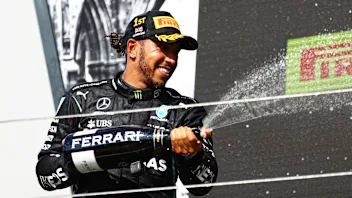 NORTHAMPTON, ENGLAND - JULY 18: Race winner Lewis Hamilton of Great Britain and Mercedes GP