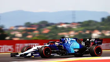 BUDAPEST, HUNGARY - JULY 31: George Russell of Great Britain driving the (63) Williams Racing FW43B