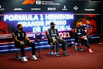 PORTIMAO, PORTUGAL - MAY 01: Second placed qualifier Lewis Hamilton of Great Britain and Mercedes