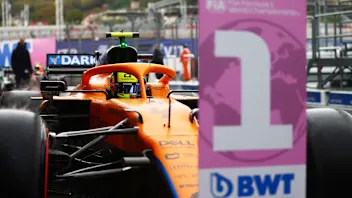 SOCHI, RUSSIA - SEPTEMBER 25: Pole position qualifier Lando Norris of Great Britain and McLaren F1