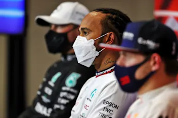 ISTANBUL, TURKEY - OCTOBER 09: Pole position qualifier Lewis Hamilton of Great Britain and Mercedes