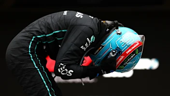 SAO PAULO, BRAZIL - NOVEMBER 13: Race winner George Russell of Great Britain and Mercedes