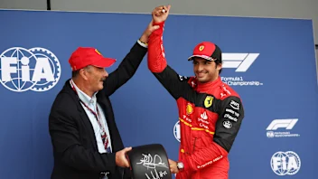 NORTHAMPTON, ENGLAND - JULY 02: Pole position qualifier Carlos Sainz of Spain and Ferrari is