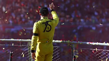MONZA, ITALY - SEPTEMBER 11: Second placed Charles Leclerc of Monaco and Ferrari celebrates on the