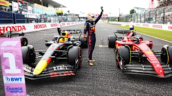 SUZUKA, JAPAN - OCTOBER 08: Pole position qualifier Max Verstappen of the Netherlands and Oracle