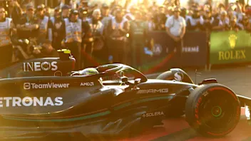 MELBOURNE, AUSTRALIA - APRIL 02: Second placed Lewis Hamilton of Great Britain driving the (44)