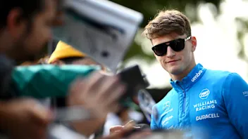 MELBOURNE, AUSTRALIA - MARCH 30: Logan Sargeant of United States and Williams greets fans on the