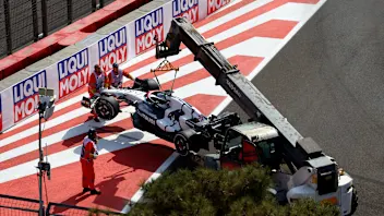 The car of Nyck de Vries of Netherlands and Scuderia AlphaTauri is recovered from the track after he retired from the race during the F1 Grand Prix of Azerbaijan at Baku City Circuit on April 30, 2023 in Baku, Azerbaijan. (Getty Images)