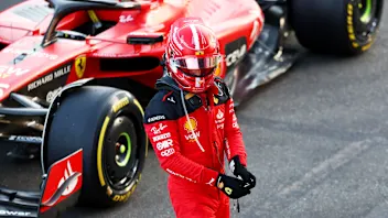 BAKU, AZERBAIJAN - APRIL 29:  Second placed Charles Leclerc of Monaco and Ferrari (L) celebrates in