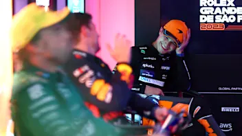 SAO PAULO, BRAZIL - NOVEMBER 05: Second placed Lando Norris of Great Britain and McLaren looks on