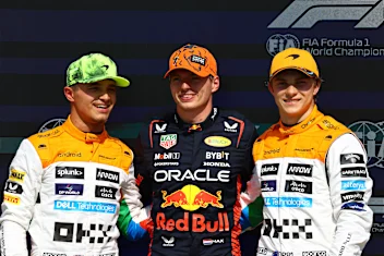 NORTHAMPTON, ENGLAND - JULY 08: Pole position qualifier Max Verstappen of the Netherlands and