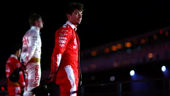LAS VEGAS, NEVADA - NOVEMBER 18: Second placed Charles Leclerc of Monaco and Ferrari celebrates on