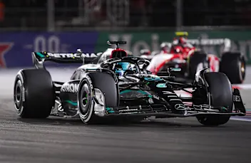 LAS VEGAS, NEVADA - NOVEMBER 18: George Russell of Great Britain and Mercedes drives on track