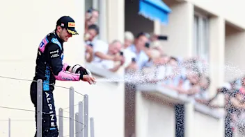 MONTE-CARLO, MONACO - MAY 28: Third placed Esteban Ocon of France and Alpine F1 celebrates on the