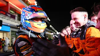 LUSAIL CITY, QATAR - OCTOBER 07: Sprint winner Oscar Piastri of Australia and McLaren celebrates
