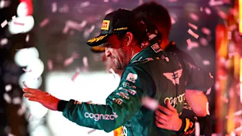 JEDDAH, SAUDI ARABIA - MARCH 19: Third placed Fernando Alonso of Spain and Aston Martin F1 Team
