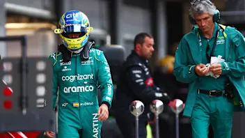 BARCELONA, SPAIN - JUNE 03: Fernando Alonso of Spain and Aston Martin F1 Team walks in the Pitlane