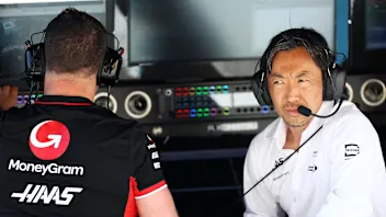 BAHRAIN, BAHRAIN - FEBRUARY 29: Haas F1 Team Principal Ayao Komatsu and Peter Crolla, Team Manager