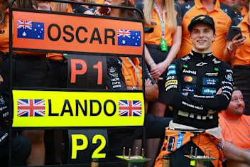 MIAMI, FLORIDA - MAY 04: Race winner Oscar Piastri of Australia and McLaren and the McLaren team