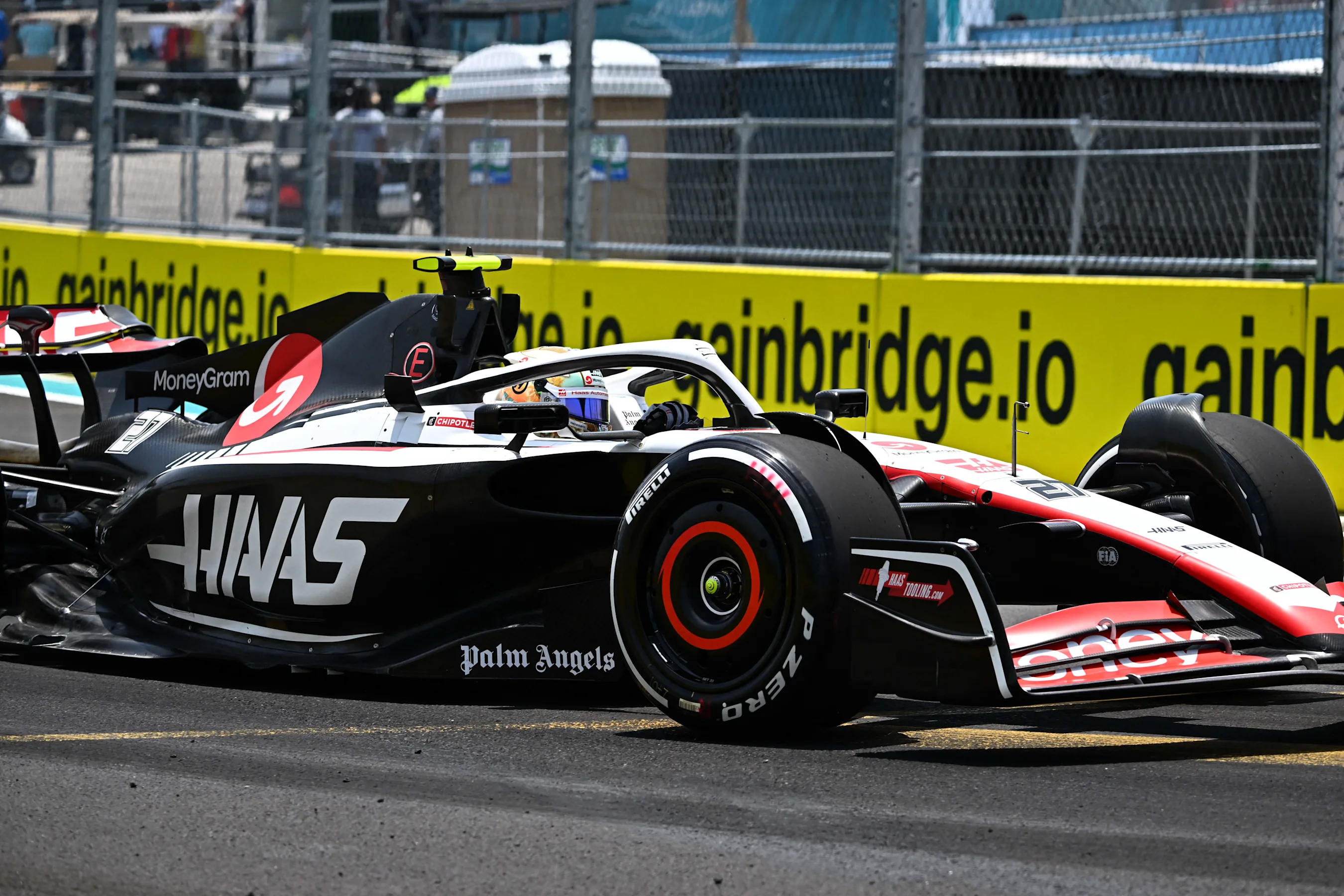 Haas F1 Team's German driver Nico Hulkenberg races during the first practice session for the 2023