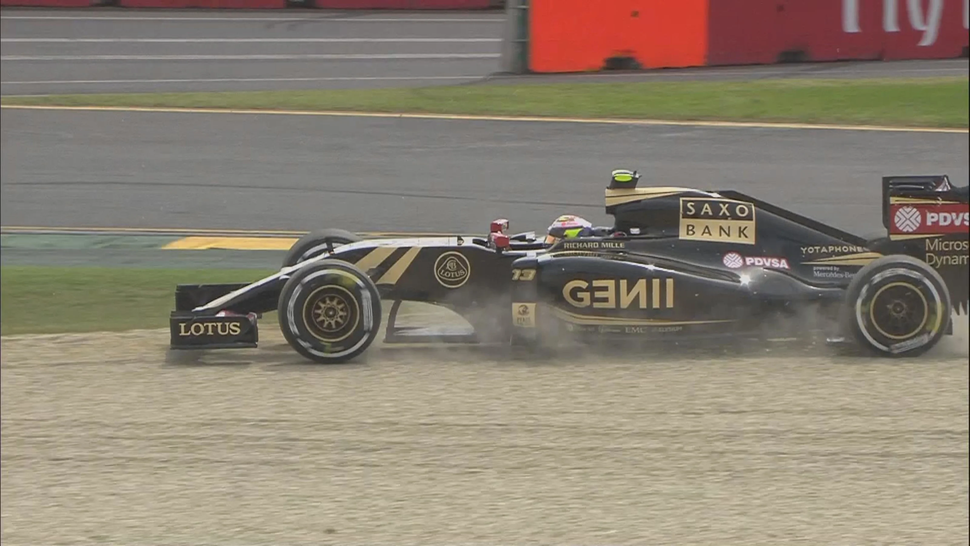 Lotus' Pastor Maldonado takes a trip through the gravel