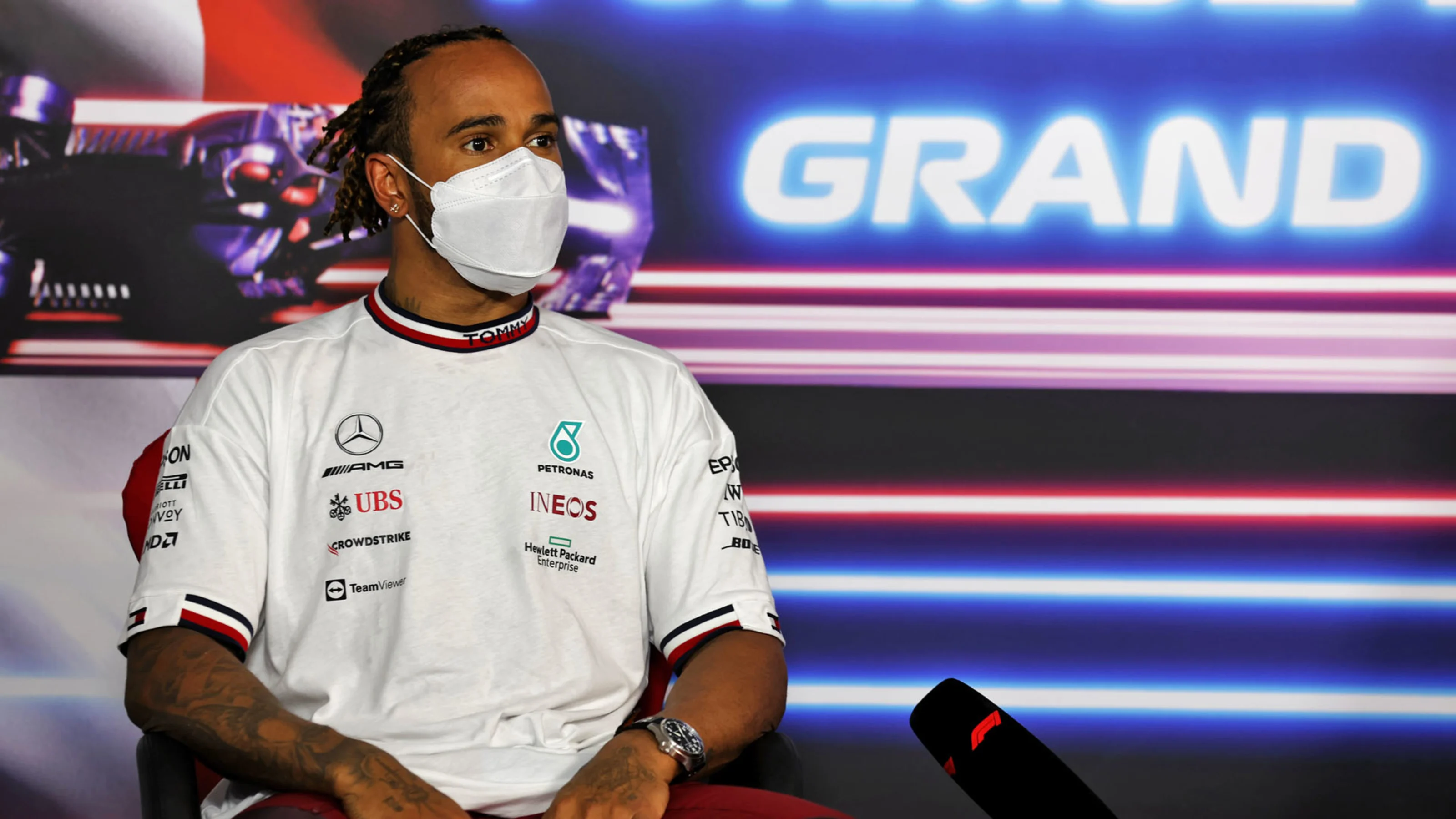 Lewis Hamilton (GBR) Mercedes AMG F1 in the post qualifying FIA Press Conference.

19.06.2021.