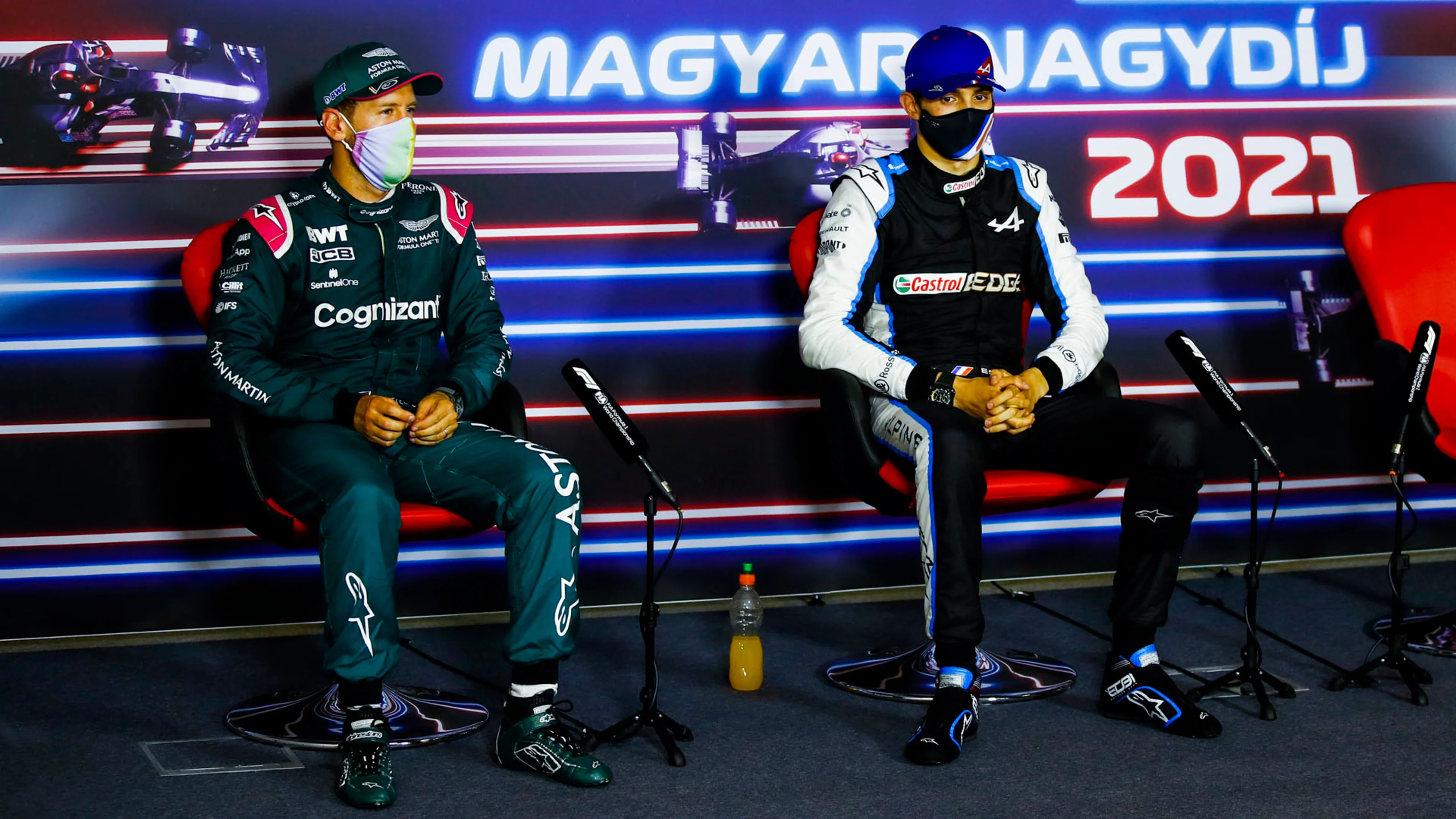 VETTEL Sebastian (ger), Aston Martin F1 AMR21, OCON Esteban (fra), Alpine F1 A521, portrait, press