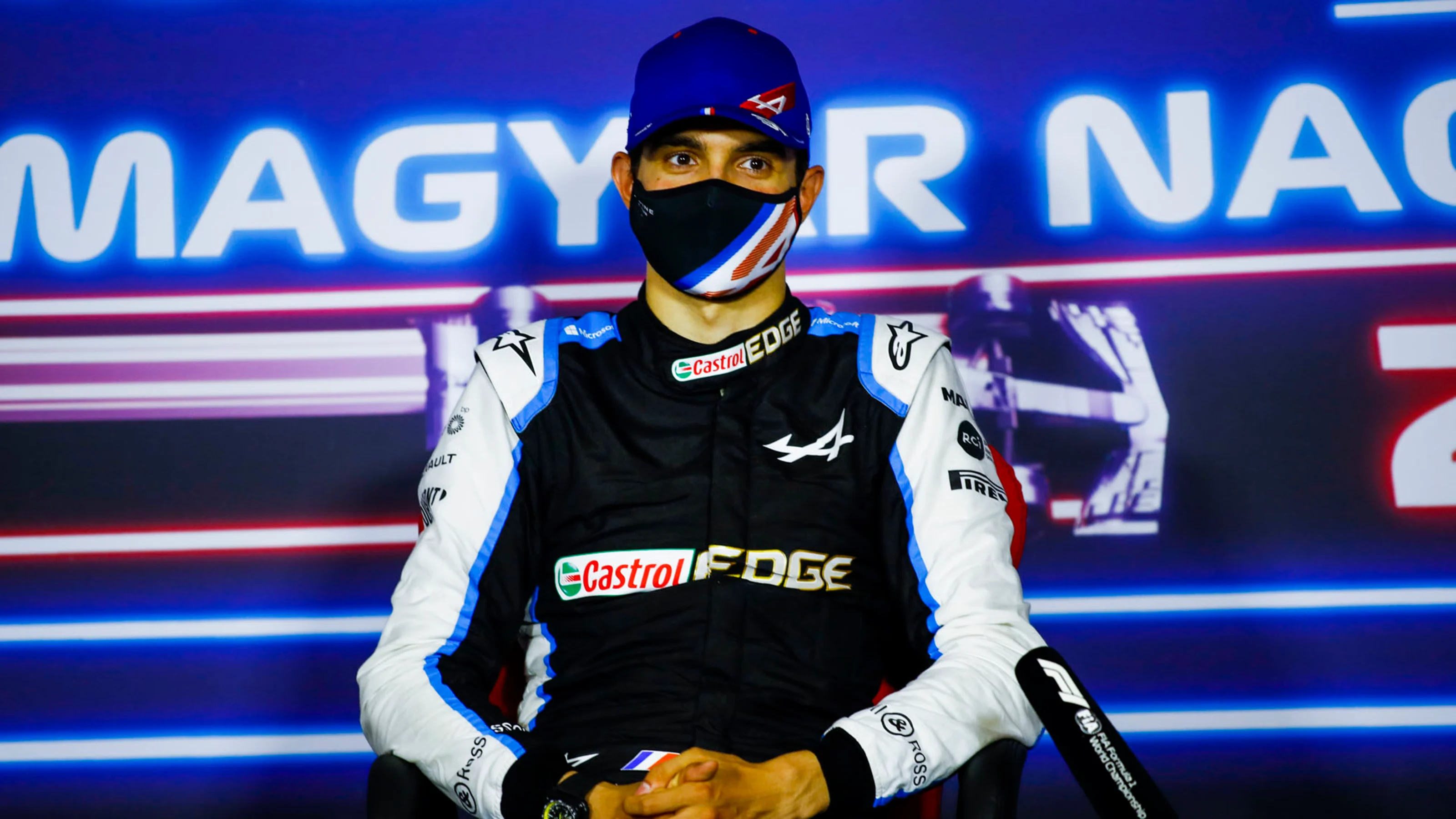 OCON Esteban (fra), Alpine F1 A521, portrait , press conference during the Formula 1 Magyar Nagydij