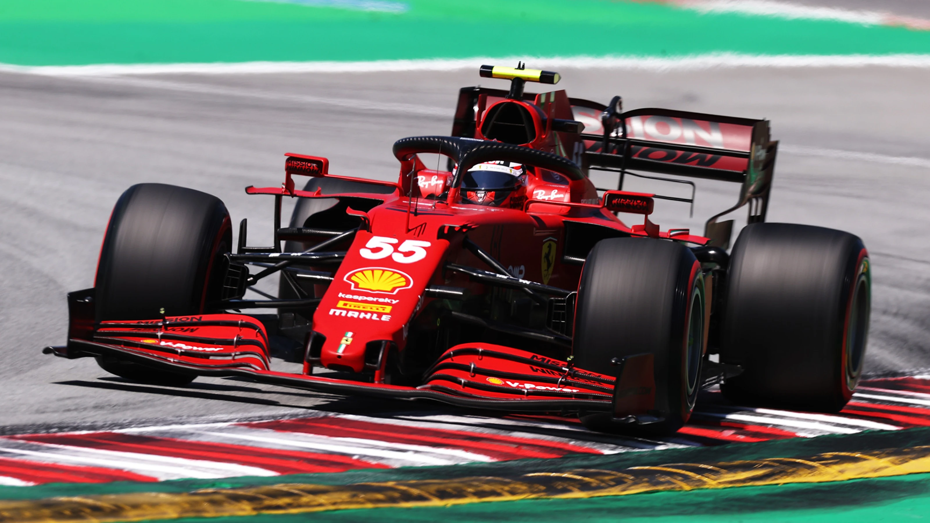 BARCELONA, SPAIN - MAY 08: Carlos Sainz of Spain driving the (55) Scuderia Ferrari SF21 on track