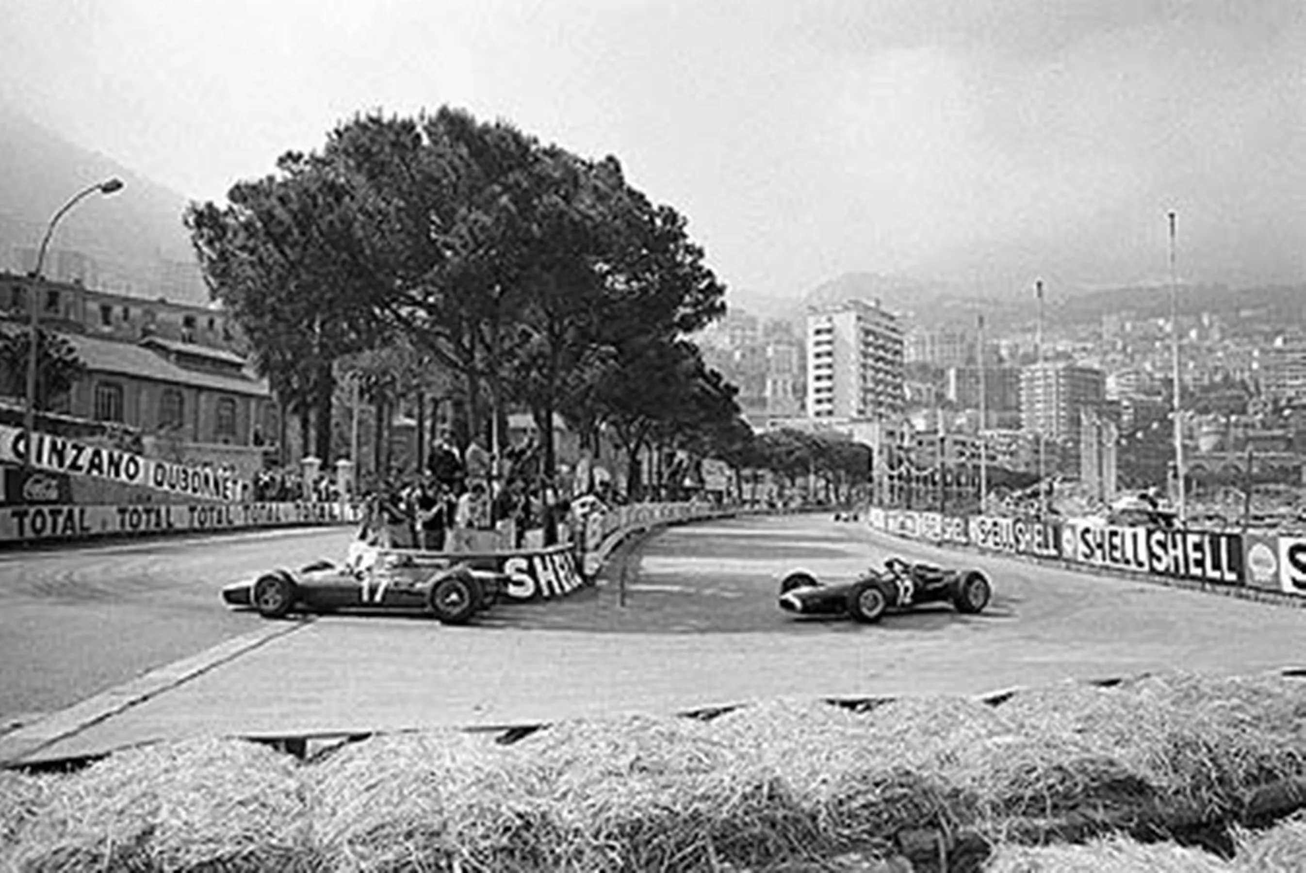 Monte Carlo, May 1966: Race leader John Surtees in the Ferrari is pursued by the BRM of eventual