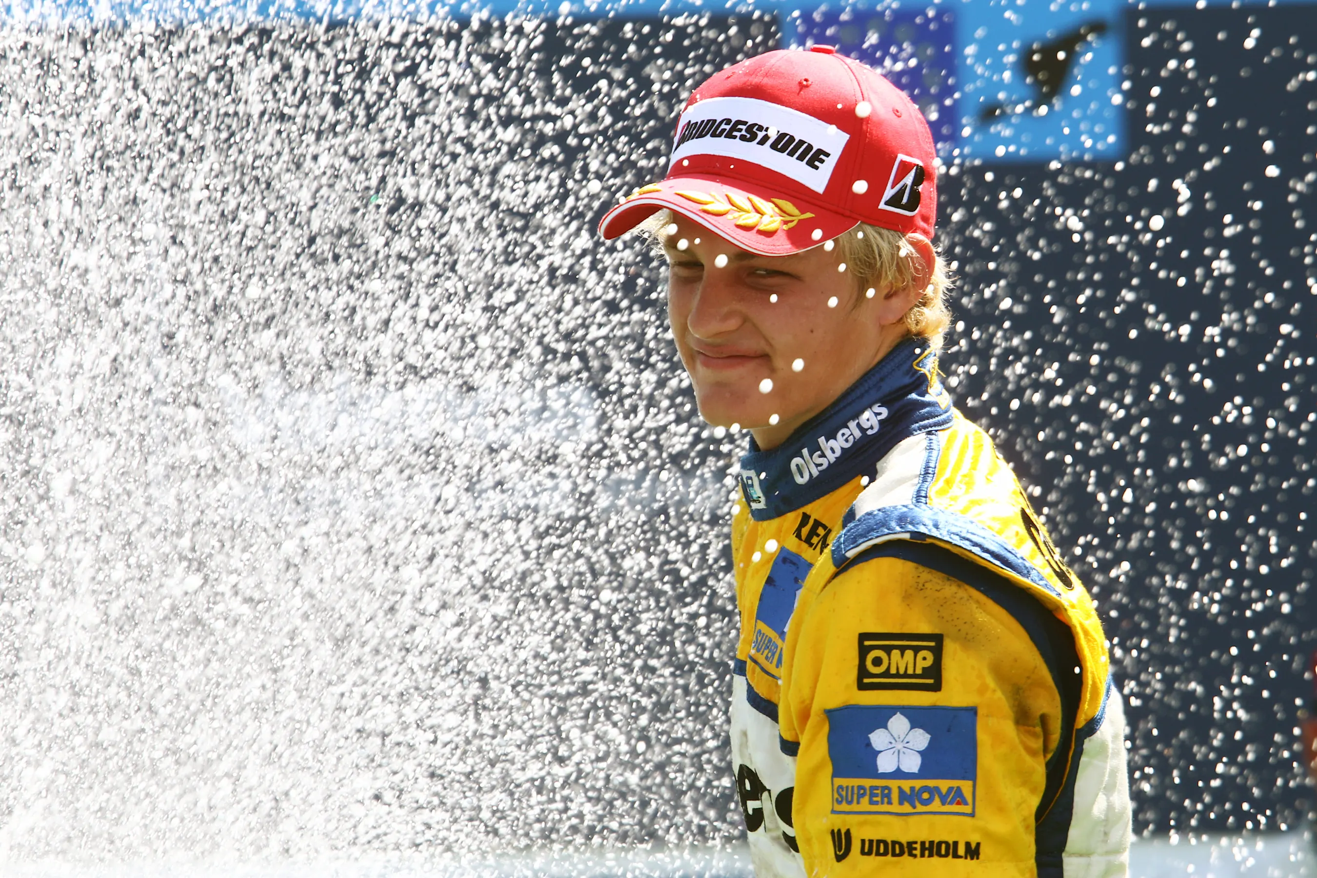 Race winner Marcus Ericsson (SWE) Super Nova Racing celebrates on the podium. GP2 Series, Rd 4,